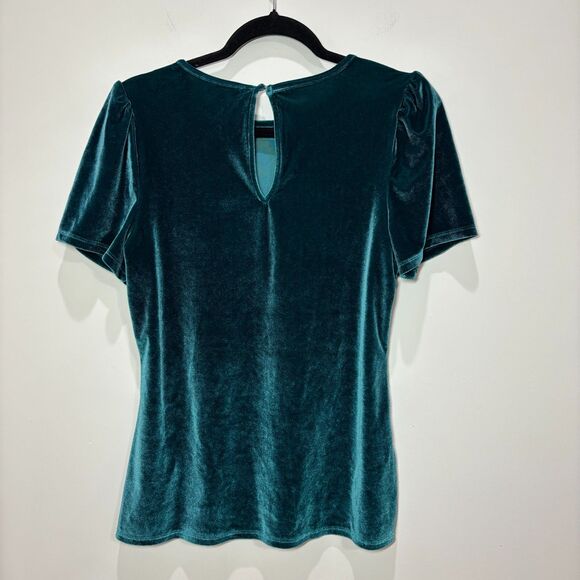 Express Teal Green Velvet Top Women L Short Sleeves Whimsigoth Fairy Romantic - Picture 5 of 7